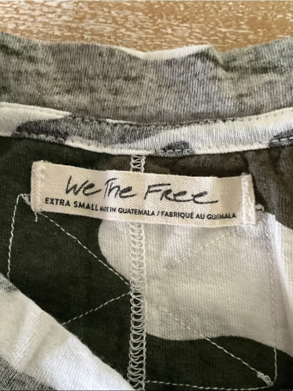 NWOT Free People Long-Sleeve Camo Tee - Gray & White - Picture 3 of 4